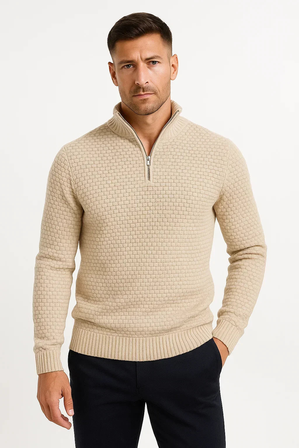 Men's Waffle Quarter-Zip Sweater | Textured Knit | Modern Smart-Casual