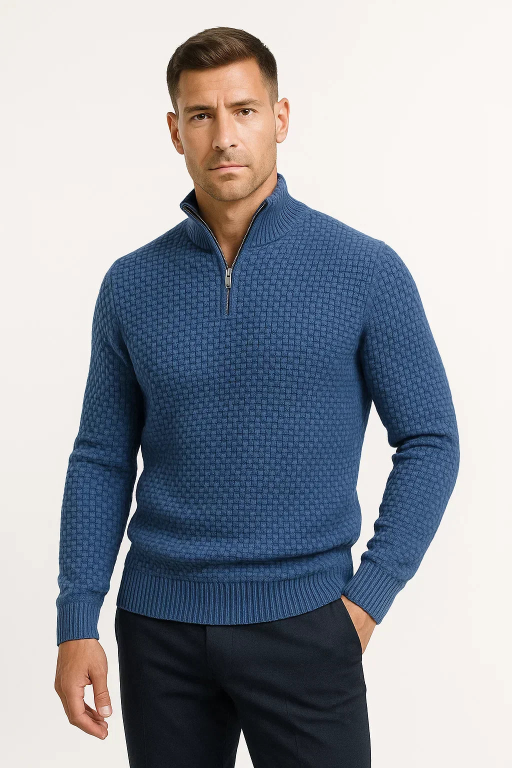 Men's Waffle Quarter-Zip Sweater | Textured Knit | Modern Smart-Casual