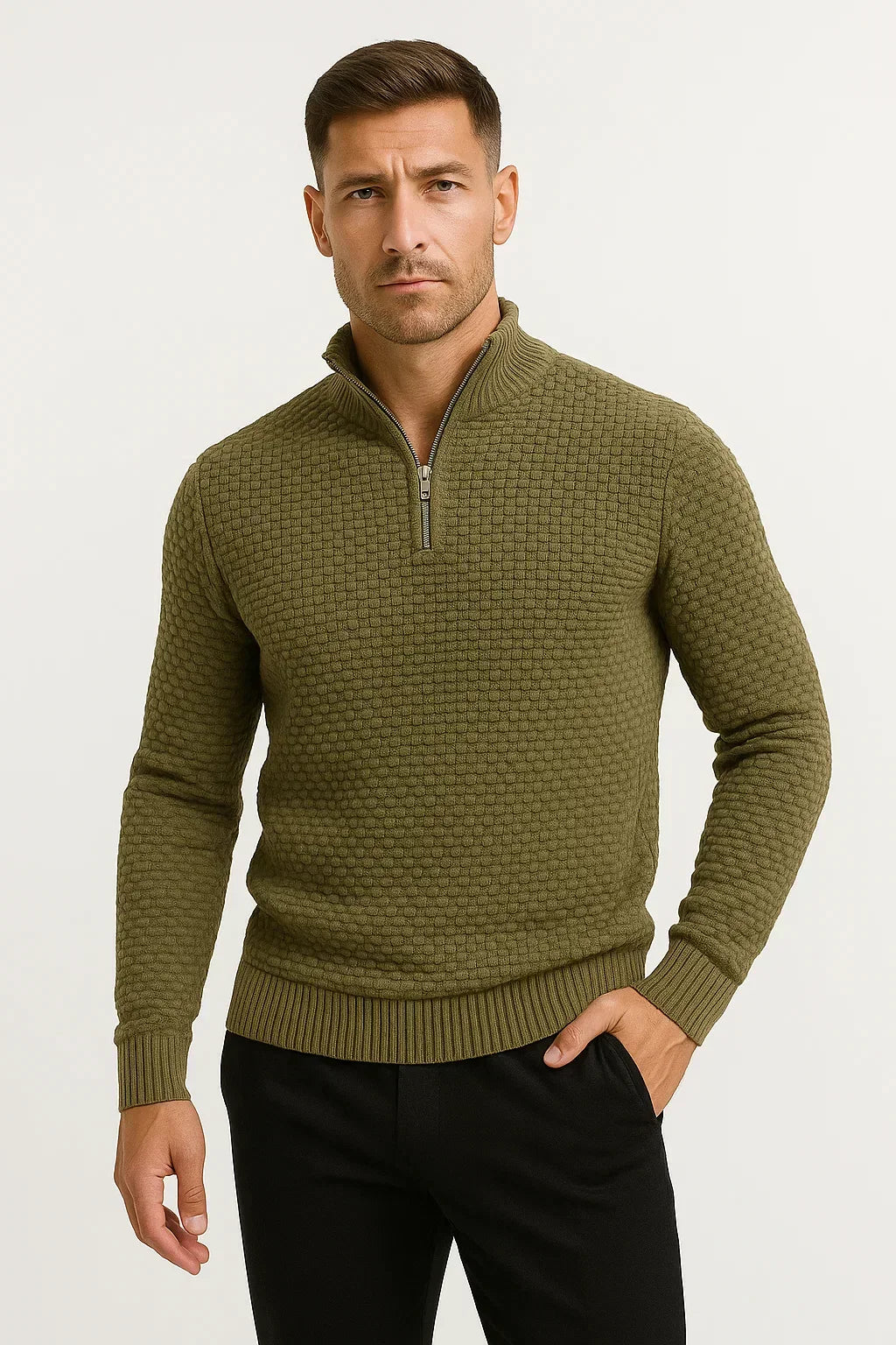 Men's Waffle Quarter-Zip Sweater | Textured Knit | Modern Smart-Casual