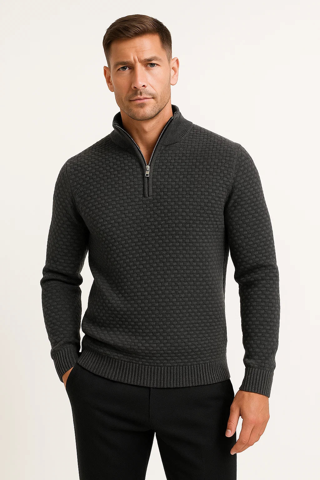 Men's Waffle Quarter-Zip Sweater | Textured Knit | Modern Smart-Casual