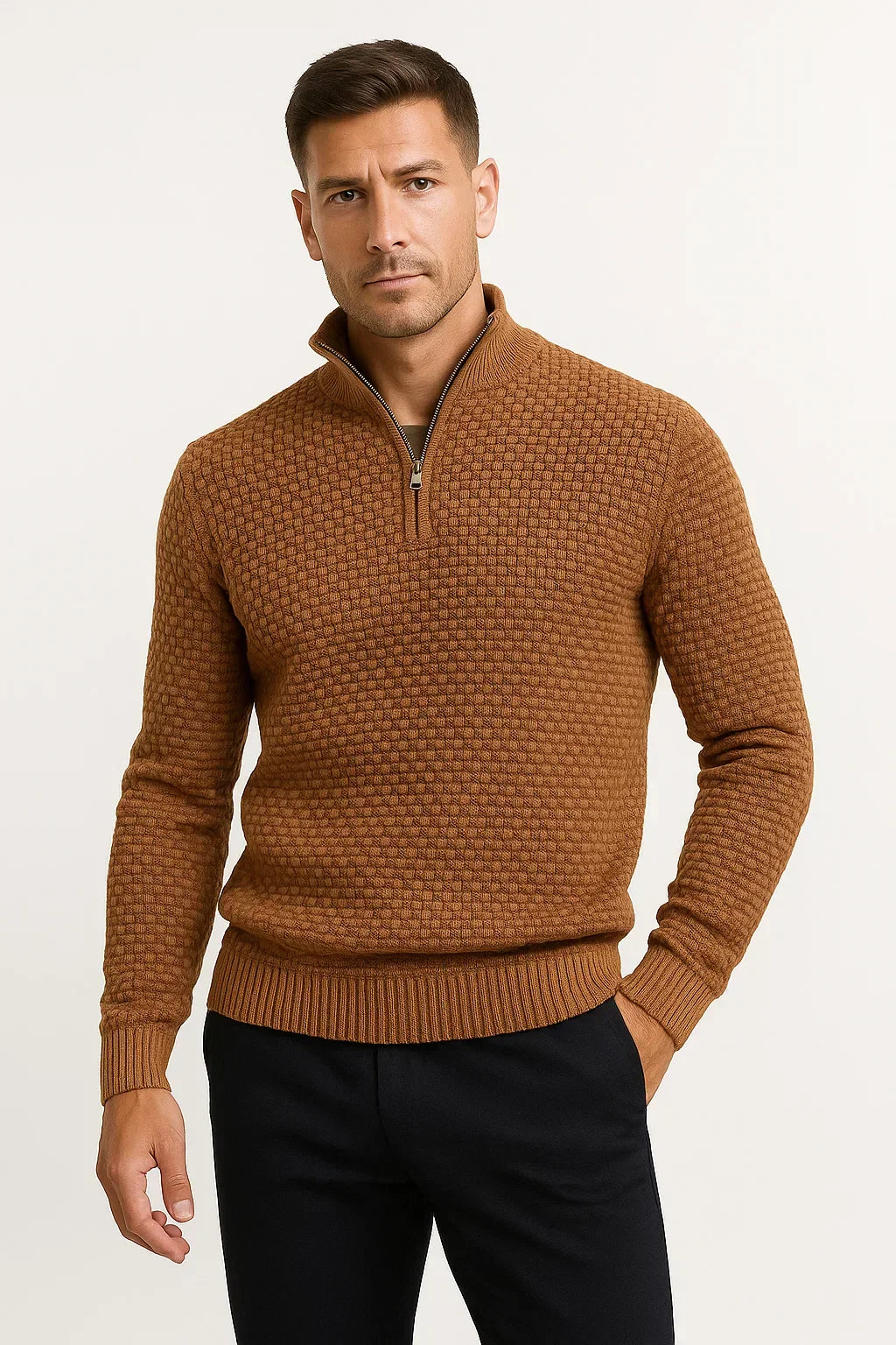 Men's Waffle Quarter-Zip Sweater | Textured Knit | Modern Smart-Casual