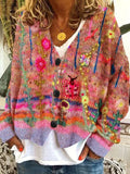 Casual Floral Pattern Three Button Knit Sweater Cardigan