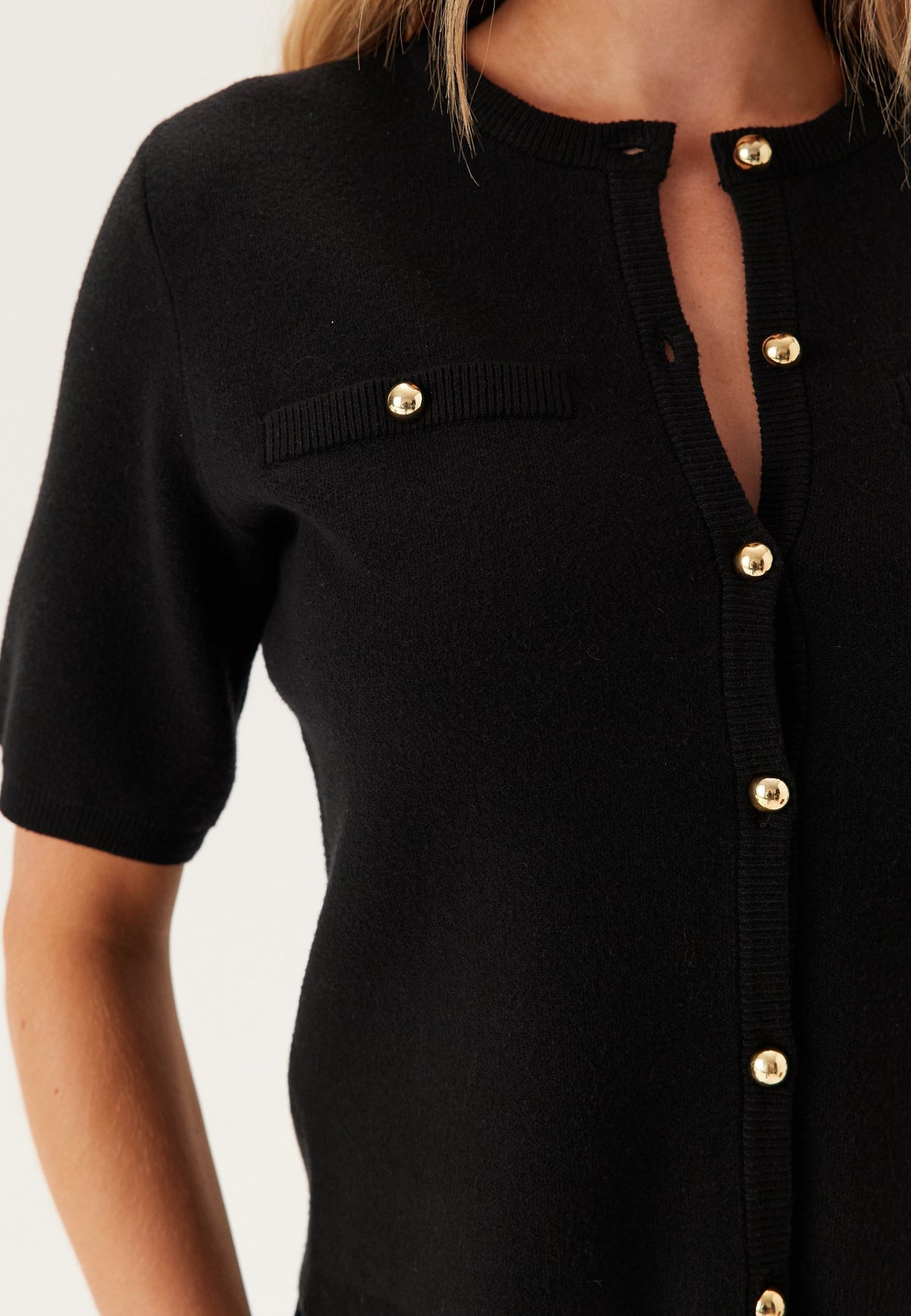 Short Sleeve Knit Cardigan | Gold Button Detail | Slim Fit