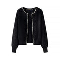 Faux Mink Cardigan | Pearl Trim | Open Front
