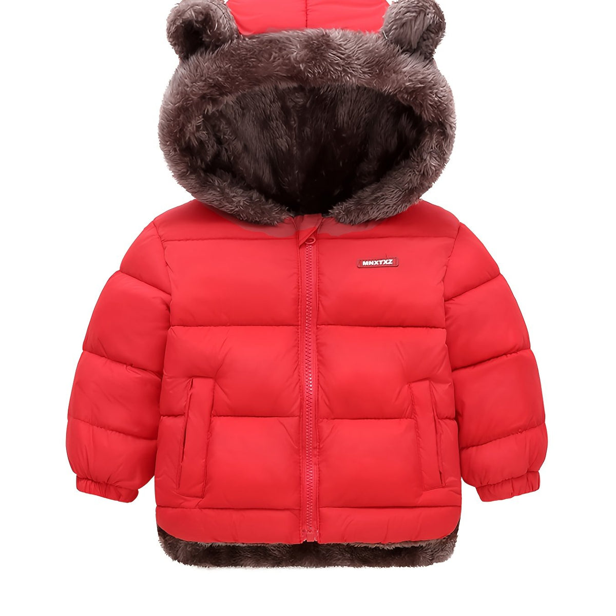 Girls' Cute Bear Ears Fleece Coat - Long Sleeve Winter Jacket with Cardigan Collar. Full-Zip Front Closure. Warm Padded Hooded Coat for Boys & Girls. Cozy Fall/winter Outerwear With Pockets (solid Color. Casual Style. Regular Fit. Hand Washable)