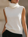 Elegant Sleeveless Turtleneck Knit Sweater – Soft Ribbed Shell Top