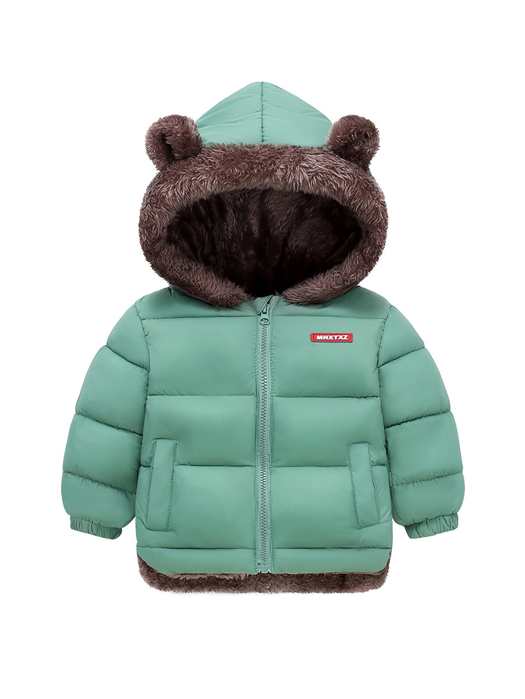 Girls' Cute Bear Ears Fleece Coat - Long Sleeve Winter Jacket with Cardigan Collar. Full-Zip Front Closure. Warm Padded Hooded Coat for Boys & Girls. Cozy Fall/winter Outerwear With Pockets (solid Color. Casual Style. Regular Fit. Hand Washable)