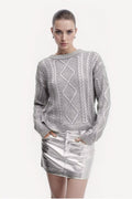 Genevieve Metallic Foiled Cable-knit Sweater