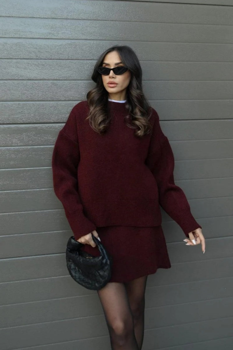 College Style Knitted Short Skirt Sets