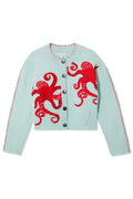 Octopus Embroidered Mint Green Cropped Cardigan